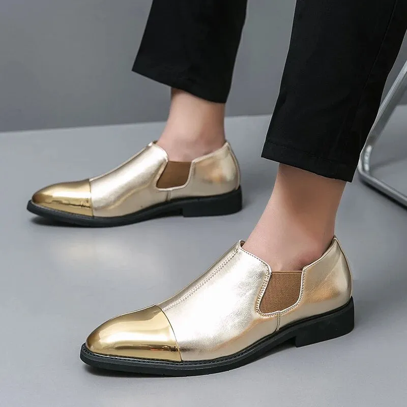 Stylish Golden Faux Leather Male Slip on Shoes