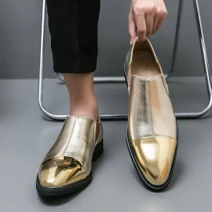 Stylish Golden Faux Leather Male Slip on Shoes