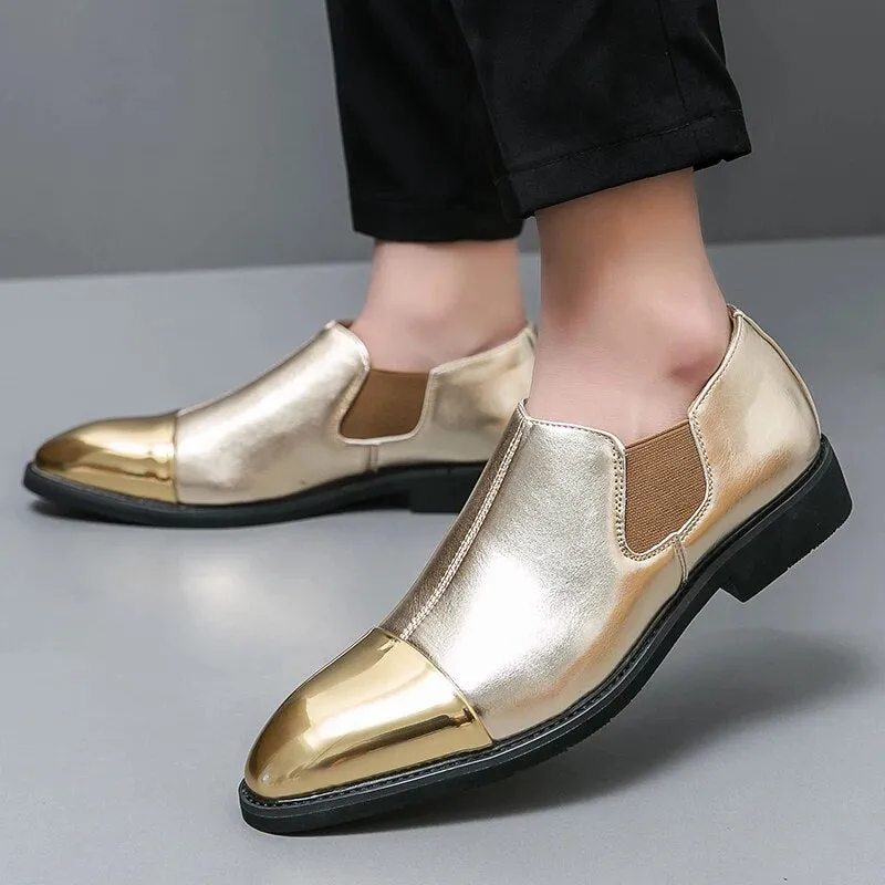 Stylish Golden Faux Leather Male Slip on Shoes