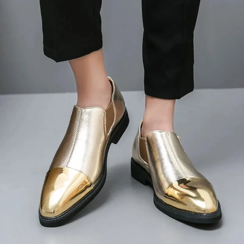 Stylish Golden Faux Leather Male Slip on Shoes