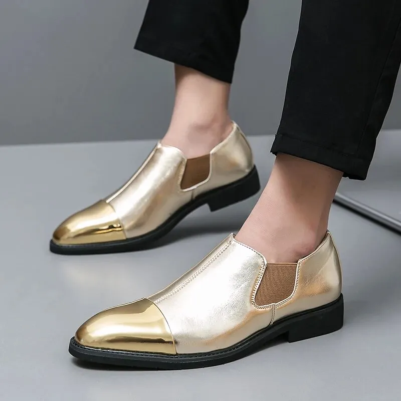 Stylish Golden Faux Leather Male Slip on Shoes