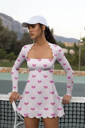 Sweet Serve Dress – Light Pink Tennis Dress with Candy Heart Print