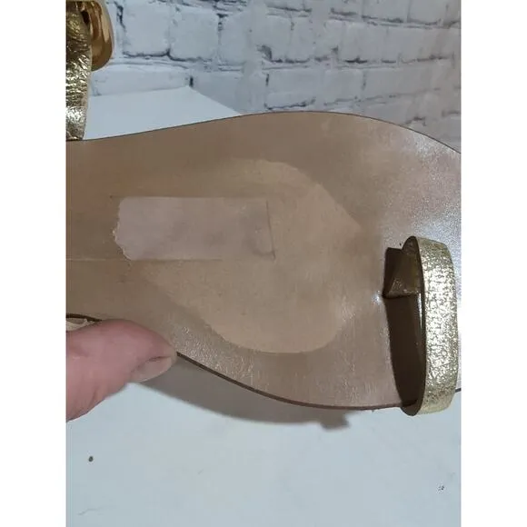 Tapeet by Vicini Big Buckle Woman's Gold Leather Sandal Made in Italy Size 41