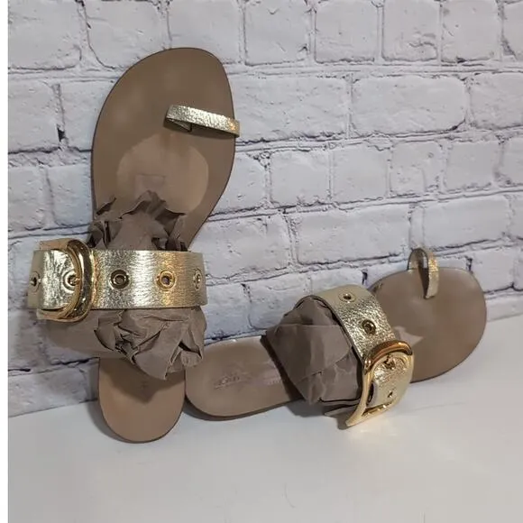 Tapeet by Vicini Big Buckle Woman's Gold Leather Sandal Made in Italy Size 41