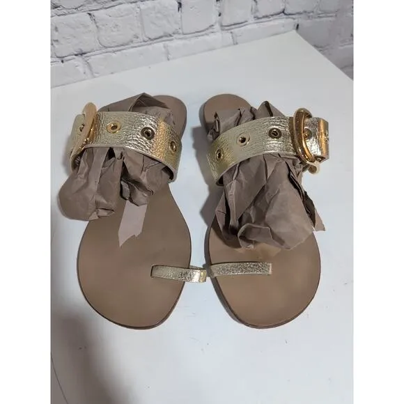 Tapeet by Vicini Big Buckle Woman's Gold Leather Sandal Made in Italy Size 41