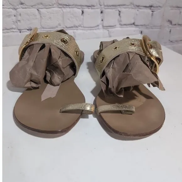 Tapeet by Vicini Big Buckle Woman's Gold Leather Sandal Made in Italy Size 41
