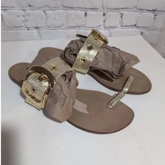 Tapeet by Vicini Big Buckle Woman's Gold Leather Sandal Made in Italy Size 41