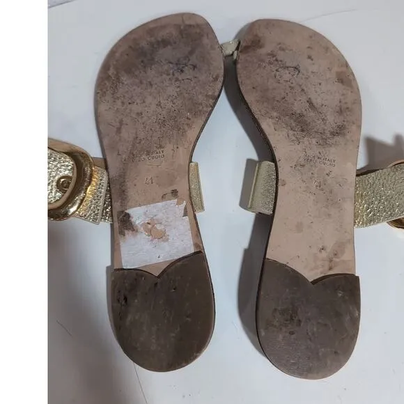 Tapeet by Vicini Big Buckle Woman's Gold Leather Sandal Made in Italy Size 41