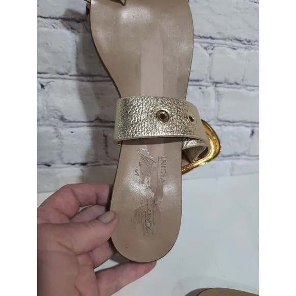 Tapeet by Vicini Big Buckle Woman's Gold Leather Sandal Made in Italy Size 41