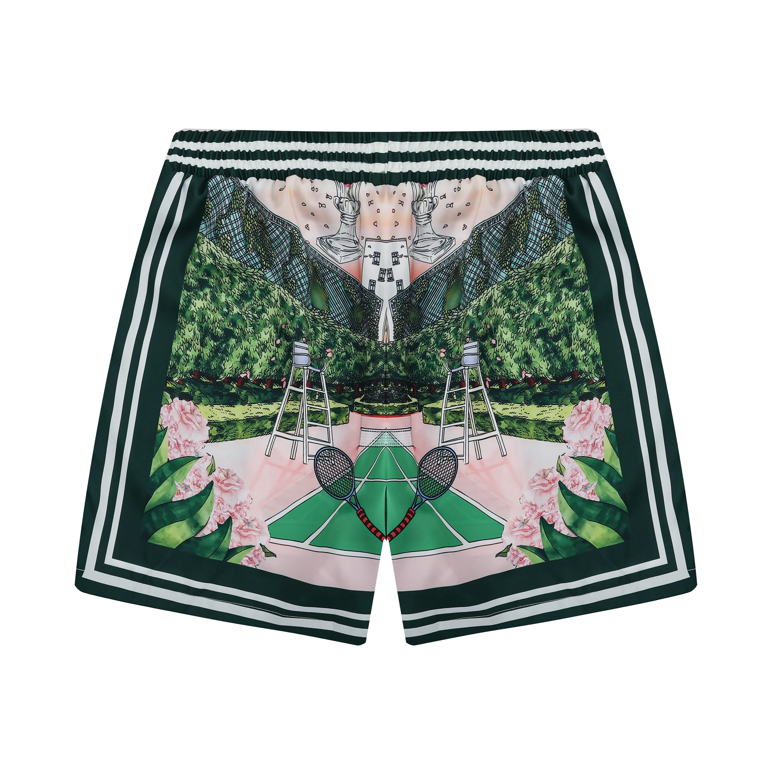 Tennis Court Cat Pattern Silk Fiber Waistband Shorts