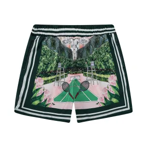 Tennis Court Cat Pattern Silk Fiber Waistband Shorts