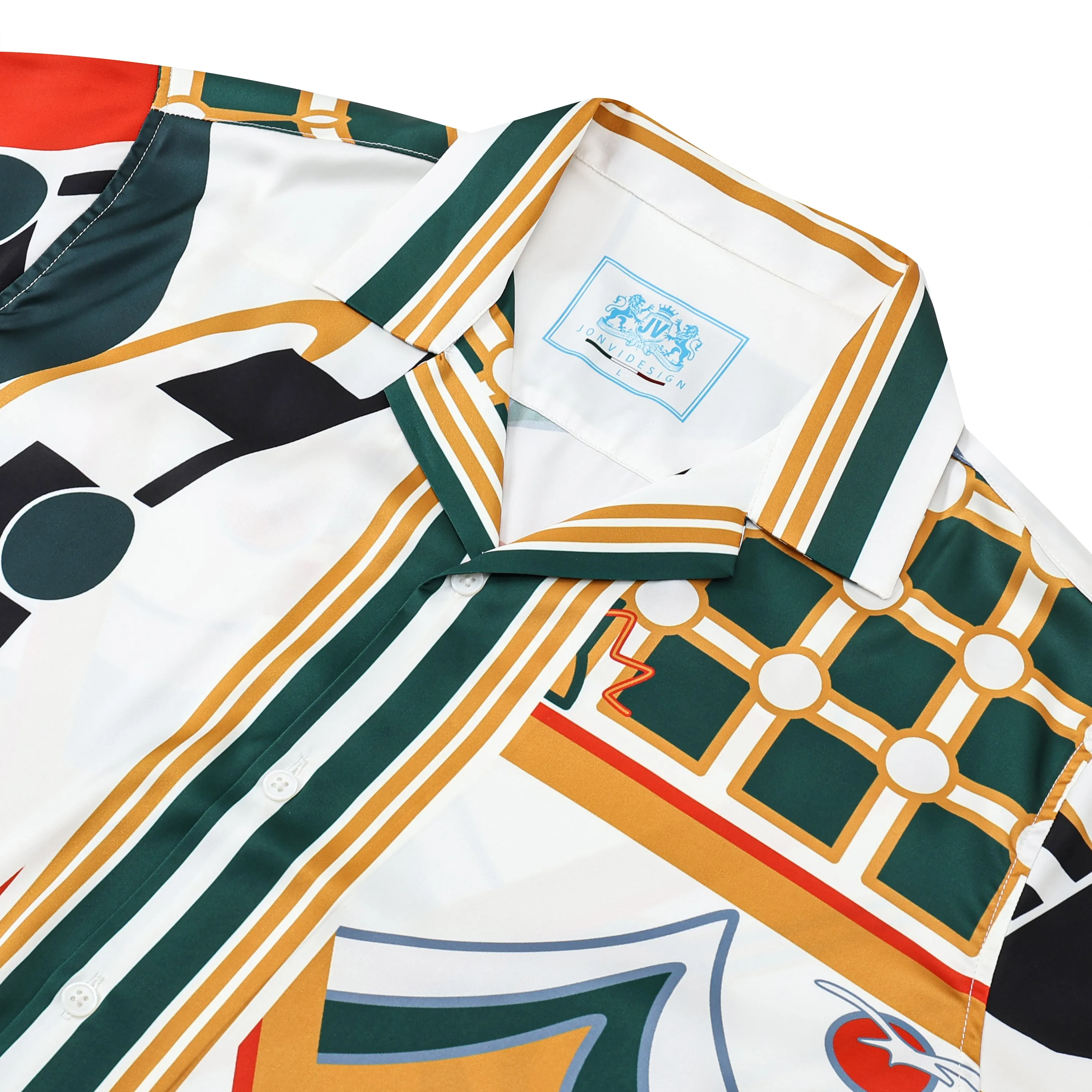 Tennis Court Print Short Sleeve Camp Collar Shirt