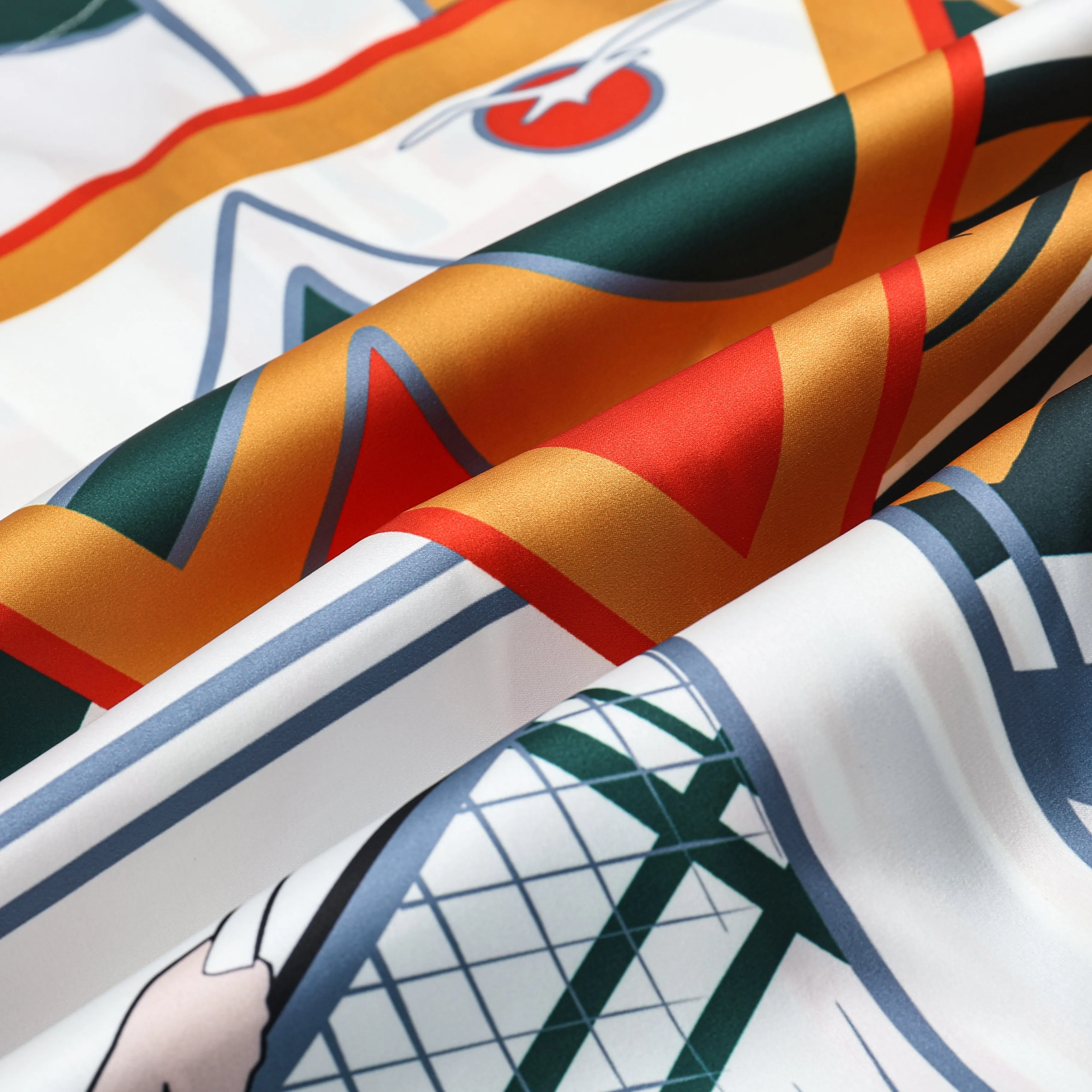 Tennis Court Print Short Sleeve Camp Collar Shirt