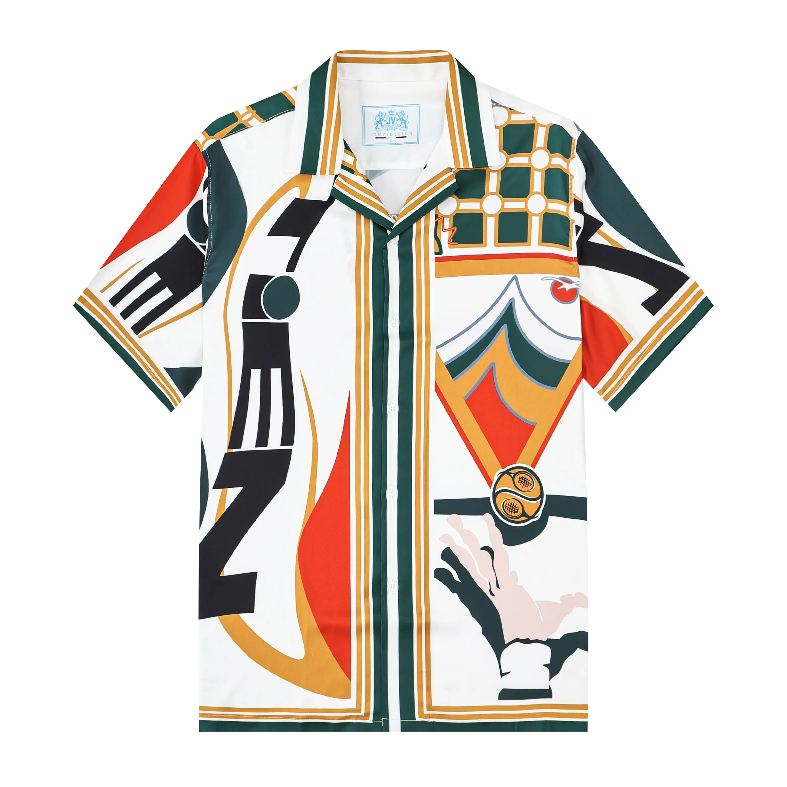 Tennis Court Print Short Sleeve Camp Collar Shirt