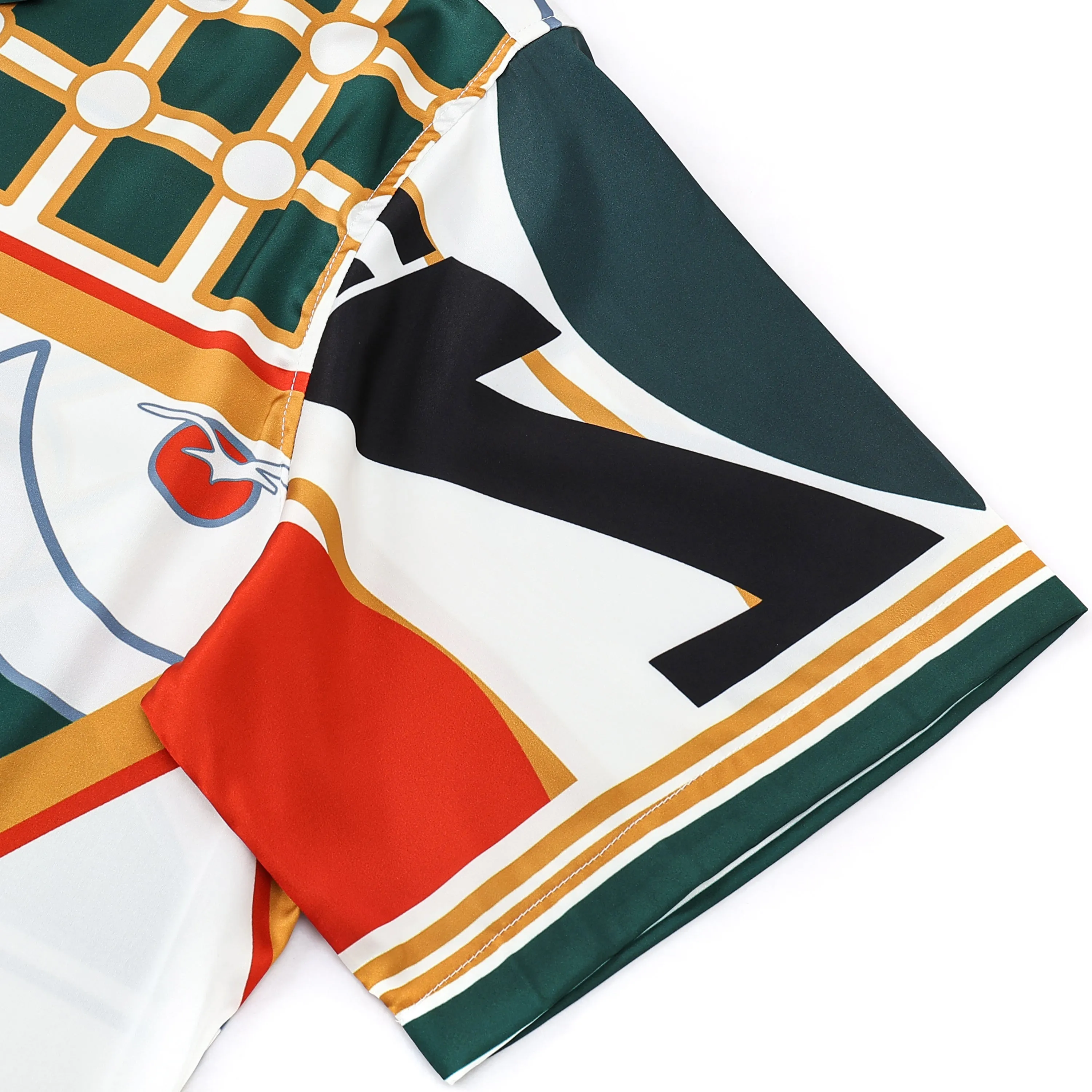 Tennis Court Print Short Sleeve Camp Collar Shirt