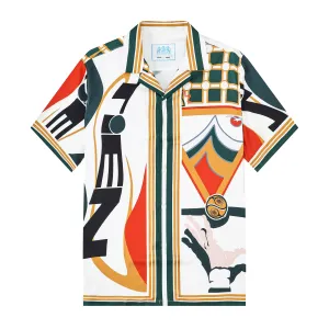 Tennis Court Print Short Sleeve Camp Collar Shirt