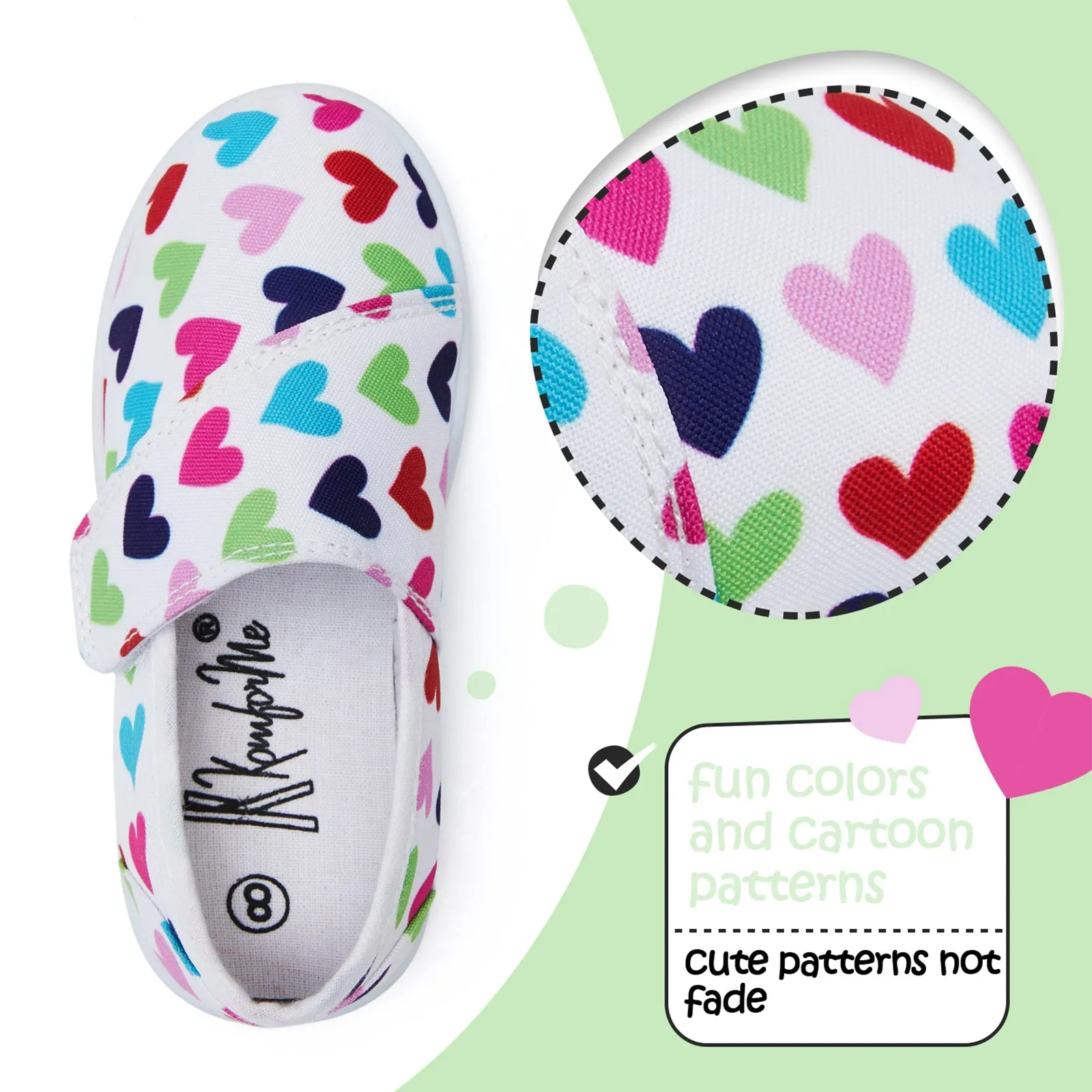 Toddler Hook Loop Slip On Casual Shoes Colorful Heart