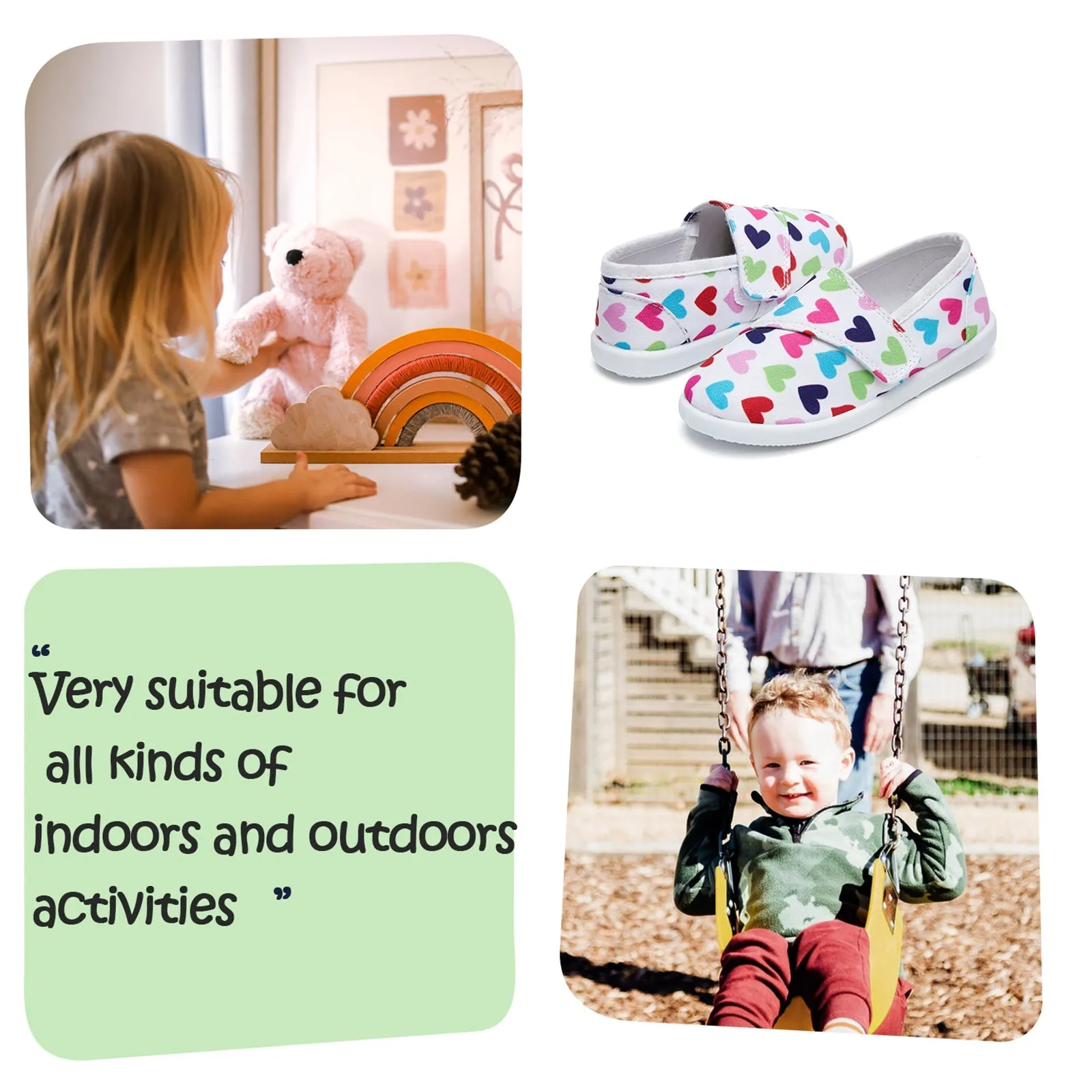 Toddler Hook Loop Slip On Casual Shoes Colorful Heart