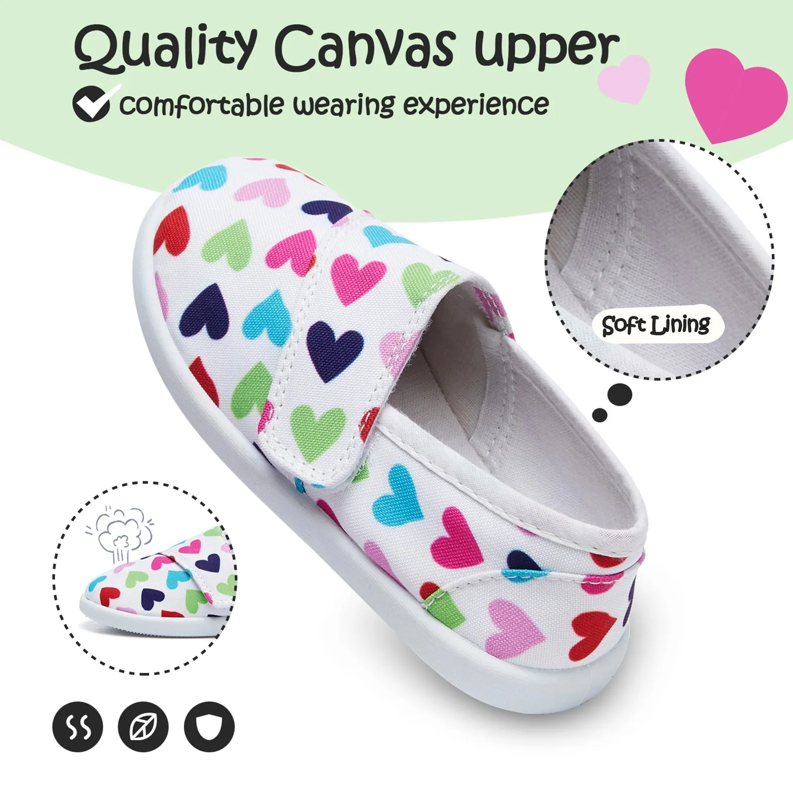 Toddler Hook Loop Slip On Casual Shoes Colorful Heart