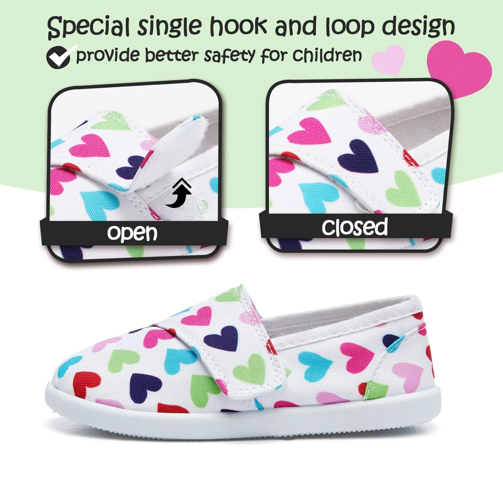 Toddler Hook Loop Slip On Casual Shoes Colorful Heart