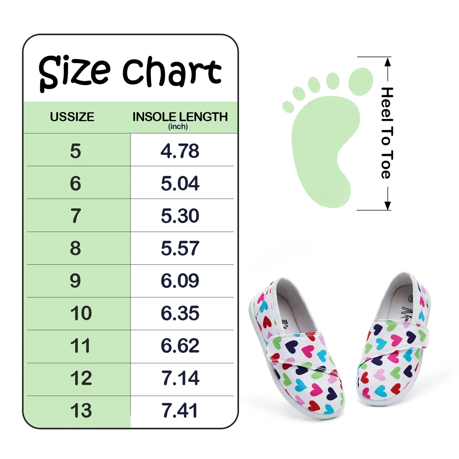 Toddler Hook Loop Slip On Casual Shoes Colorful Heart