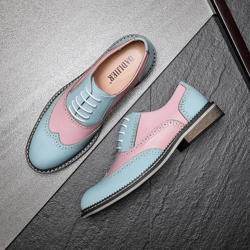Trendy Real Leather Shoes Pink Color Oxfords