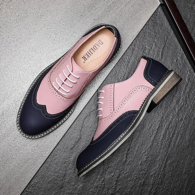Trendy Real Leather Shoes Pink Color Oxfords