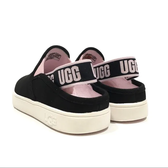 UGG Aivey Sneaker Sandal Slip On -Black / Pink Leather -Big Kids US 3 -NEW