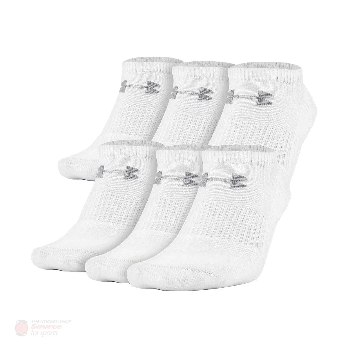 Under Armour Charged Cotton No Show White Performance Socks - 6 Pack