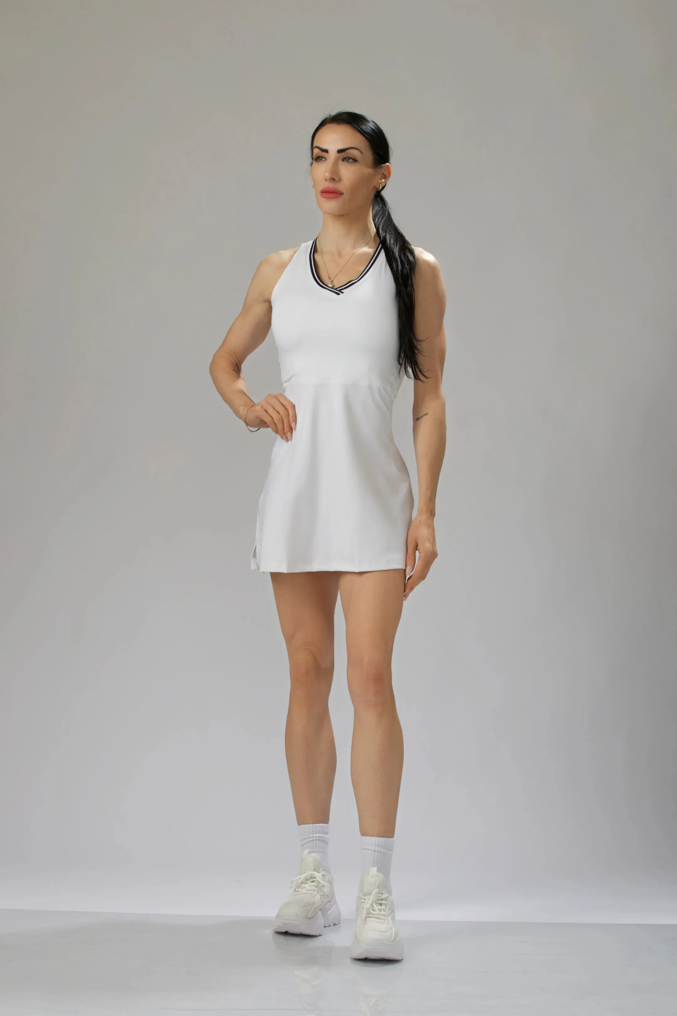 V-Neck Racerback Dress with Detachable Shorts   Pockets
