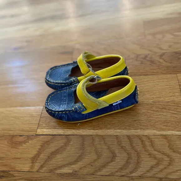 Venettini Girls Leather Blue And Yellow Shoes Size 28 EUR / 10.5T US.