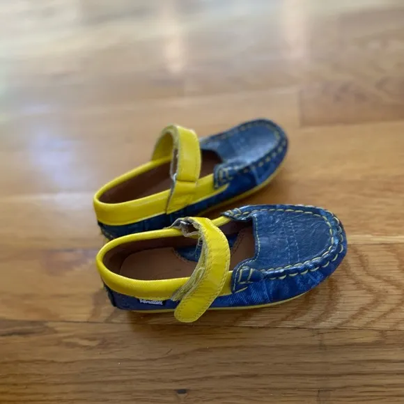 Venettini Girls Leather Blue And Yellow Shoes Size 28 EUR / 10.5T US.