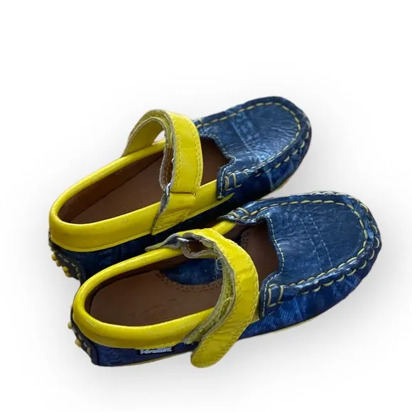 Venettini Girls Leather Blue And Yellow Shoes Size 28 EUR / 10.5T US.