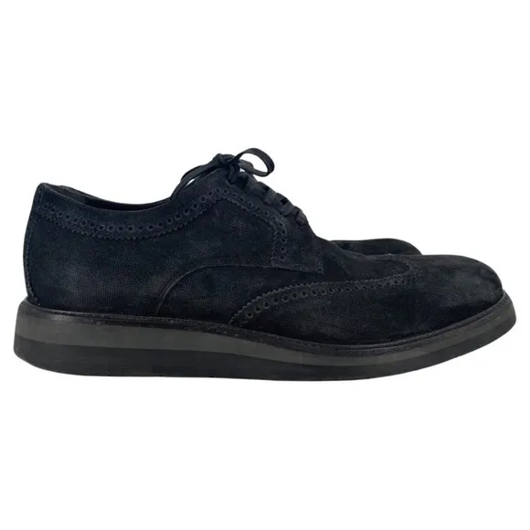 Vince Men’s Black Stamped Suede Pryce Wingtip Oxford Shoes Rubber Soles Size 8.5
