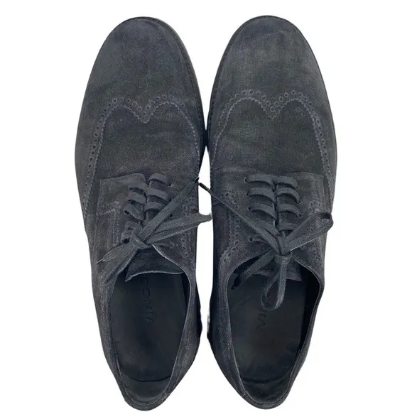 Vince Men’s Black Stamped Suede Pryce Wingtip Oxford Shoes Rubber Soles Size 8.5