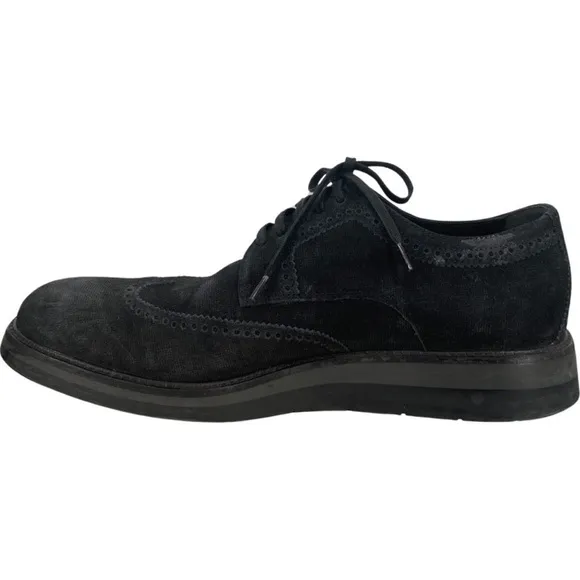 Vince Men’s Black Stamped Suede Pryce Wingtip Oxford Shoes Rubber Soles Size 8.5