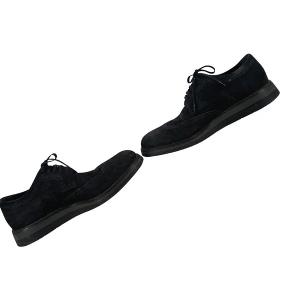 Vince Men’s Black Stamped Suede Pryce Wingtip Oxford Shoes Rubber Soles Size 8.5