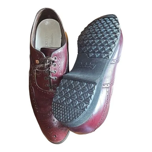 VTG Footjoy Classics Spikeless Golf Shoes Mens Size 10 C Burgundy Leather Brogue