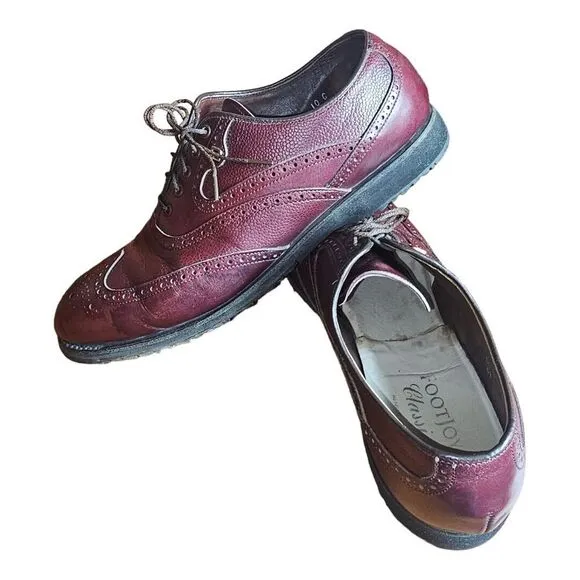 VTG Footjoy Classics Spikeless Golf Shoes Mens Size 10 C Burgundy Leather Brogue