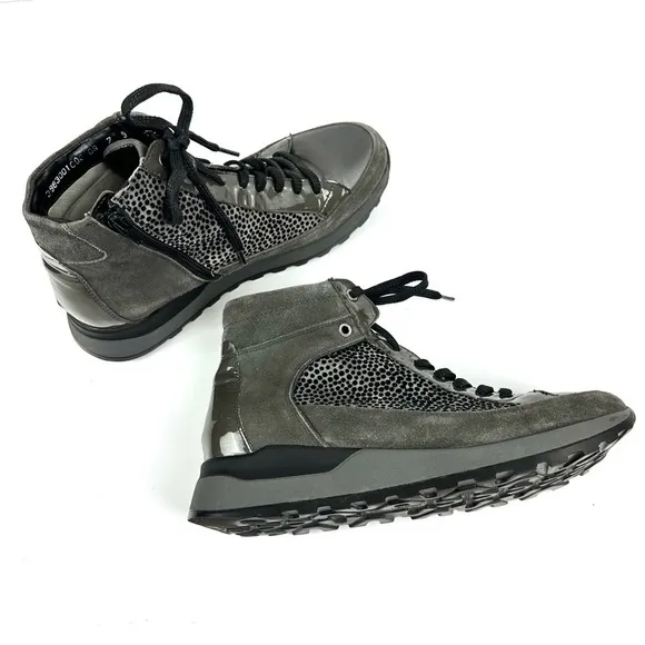 Waldläufer Women’s Sz 9 H-Luise Bootie Gray Suede Patent Leather &amp; Animal Print