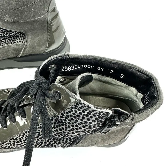 Waldläufer Women’s Sz 9 H-Luise Bootie Gray Suede Patent Leather &amp; Animal Print