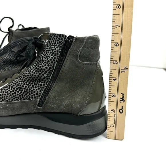 Waldläufer Women’s Sz 9 H-Luise Bootie Gray Suede Patent Leather &amp; Animal Print