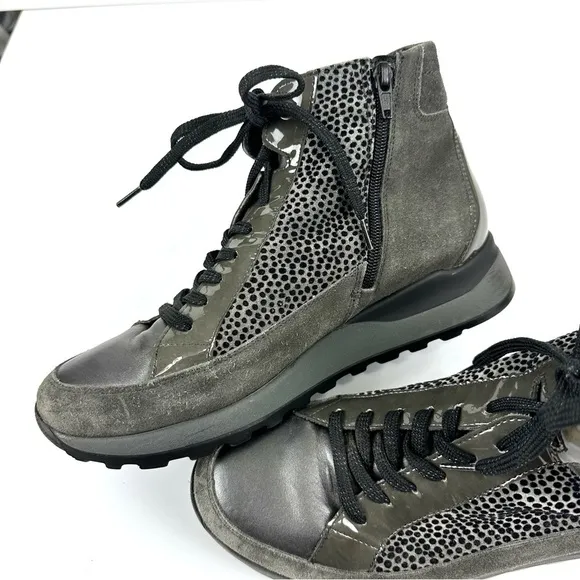 Waldläufer Women’s Sz 9 H-Luise Bootie Gray Suede Patent Leather &amp; Animal Print