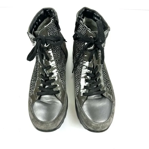 Waldläufer Women’s Sz 9 H-Luise Bootie Gray Suede Patent Leather &amp; Animal Print