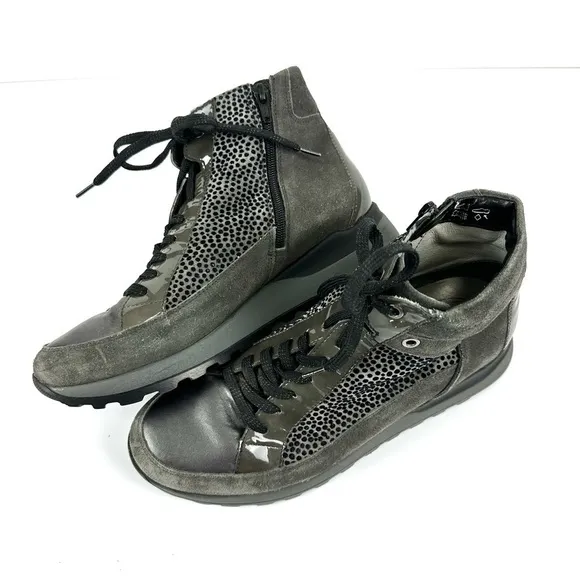 Waldläufer Women’s Sz 9 H-Luise Bootie Gray Suede Patent Leather &amp; Animal Print