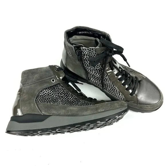 Waldläufer Women’s Sz 9 H-Luise Bootie Gray Suede Patent Leather &amp; Animal Print