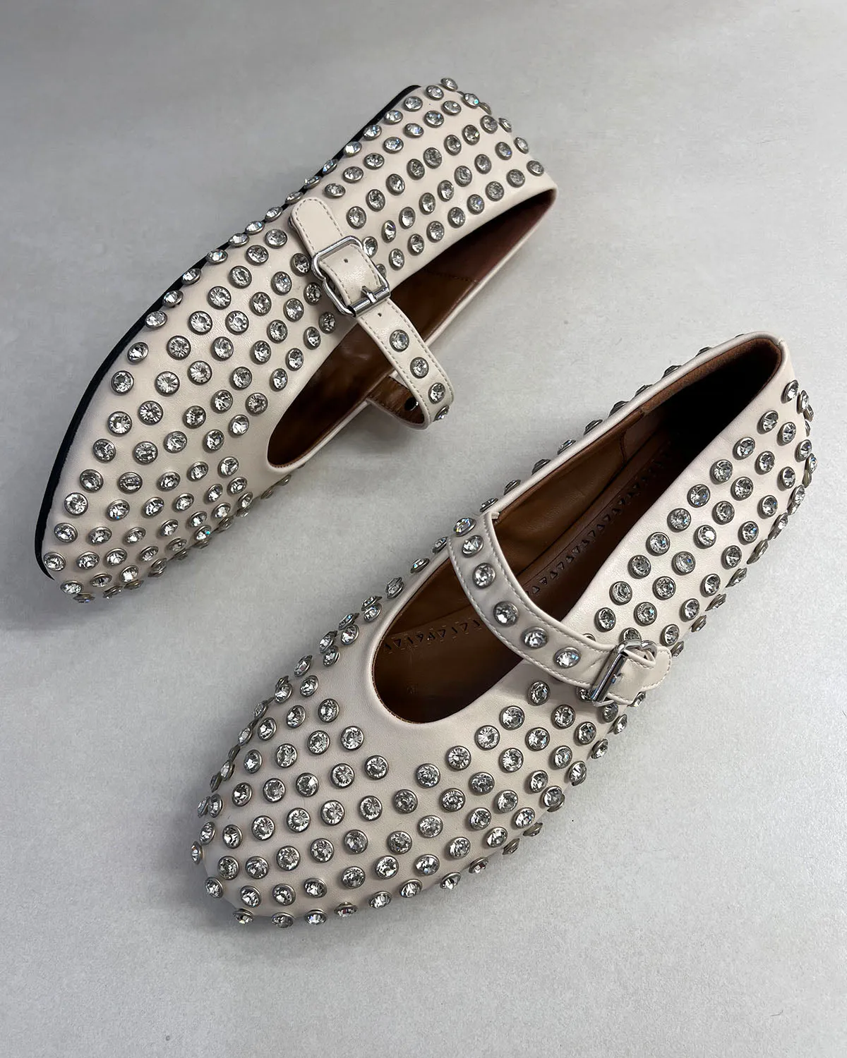 Women leather rhinestone flat shoes