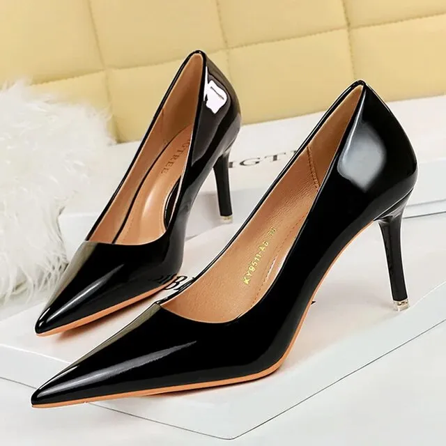 Women Pumps Stiletto Heels Lady Shoes Patent Leather