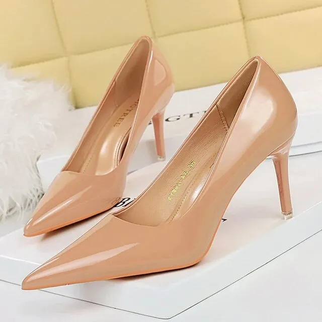 Women Pumps Stiletto Heels Lady Shoes Patent Leather