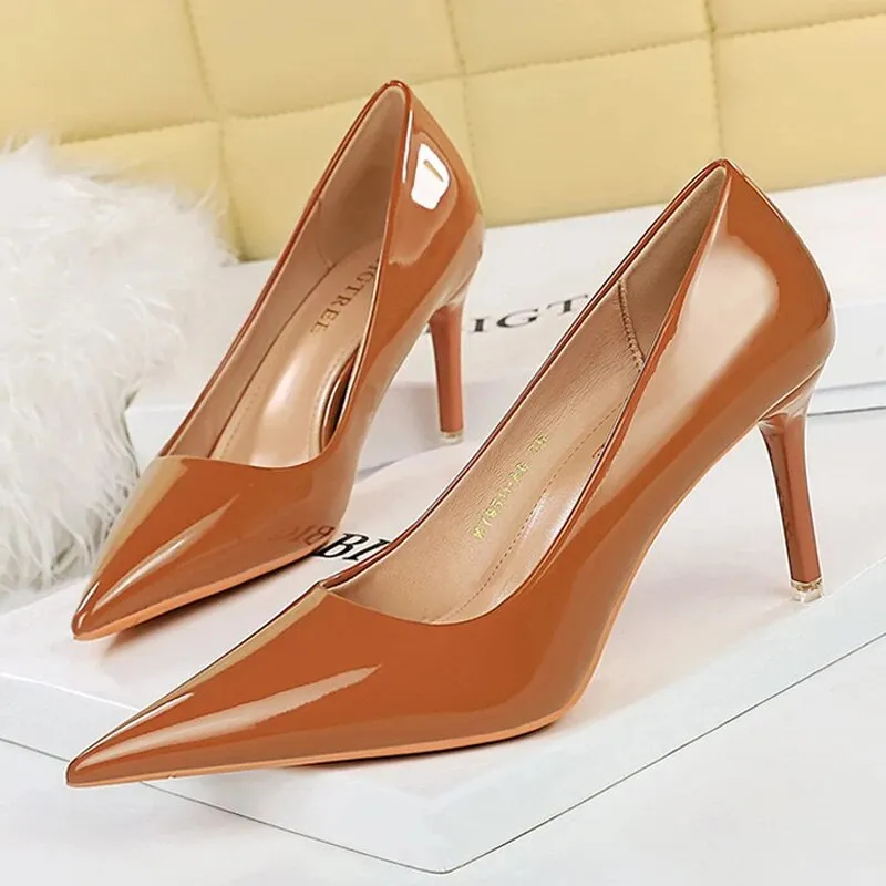 Women Pumps Stiletto Heels Lady Shoes Patent Leather